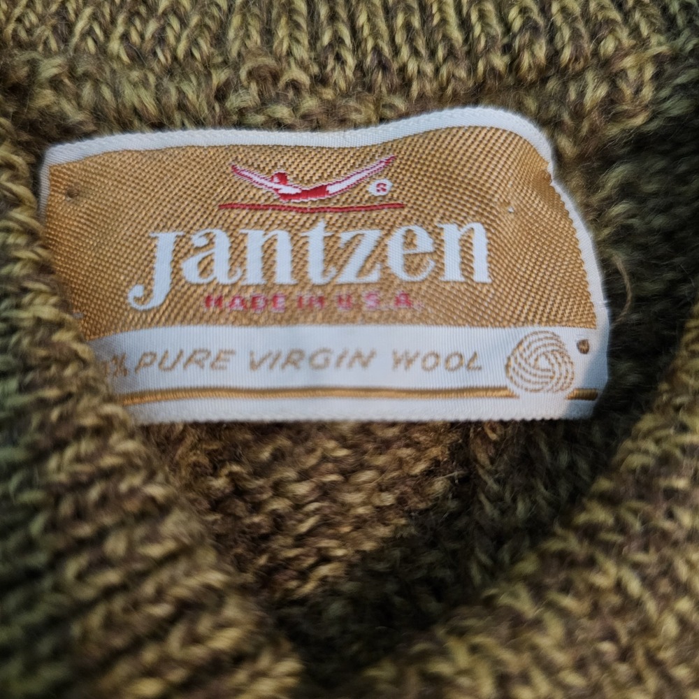 Vintage 1970s Sweater Pullover Cable Knit Mustard Yellow Wool Jantzen V-neckline - Picture 5 of 10